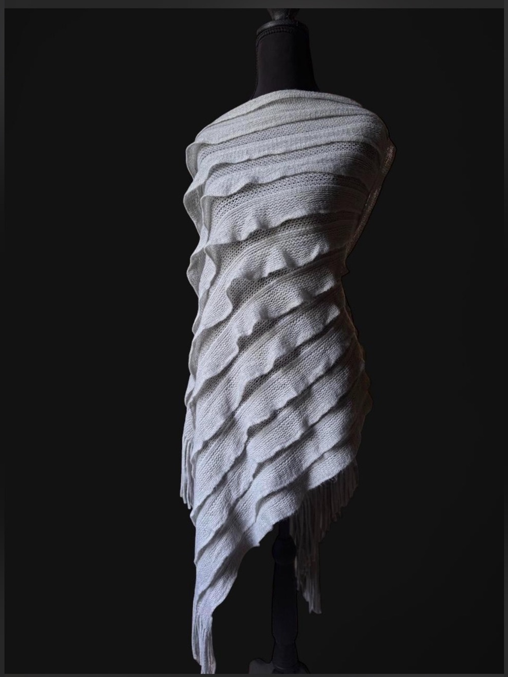 Light Gray Textured Knit Wrap Shawl